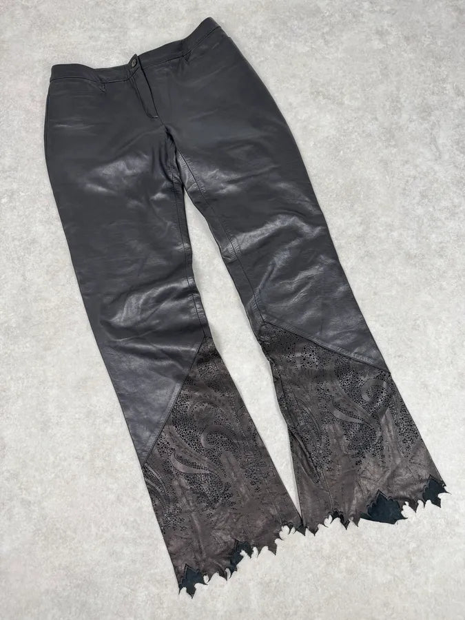 2000s Roberto Cavalli Black Leather Distressed Pants DpagAqO 4