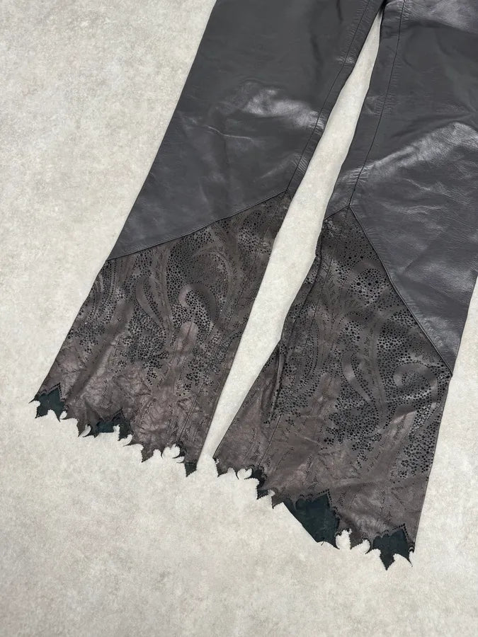 2000s Roberto Cavalli Black Leather Distressed Pants DpagAqO 5