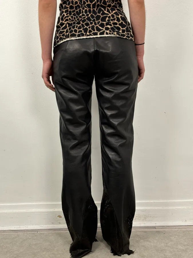 2000s Roberto Cavalli Black Leather Distressed Pants DpagAqO 3