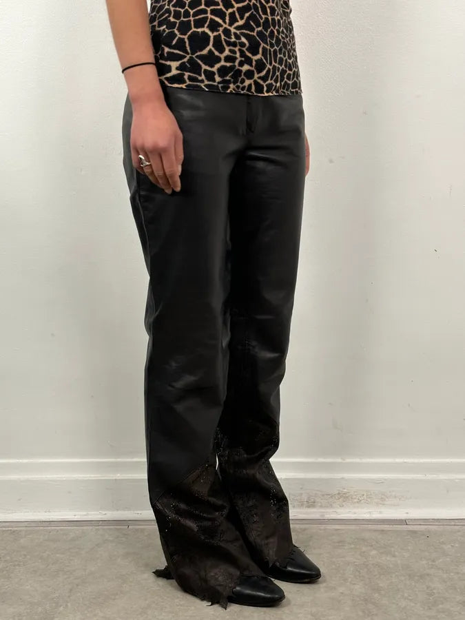 2000s Roberto Cavalli Black Leather Distressed Pants DpagAqO 2