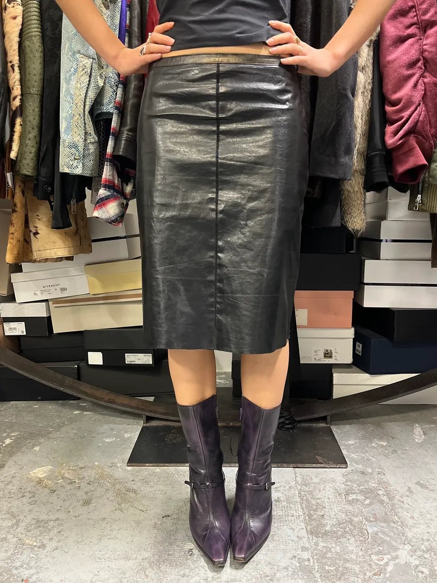 2000s Roberto Cavalli Black Leather Premium Skirt LZggSQR 0