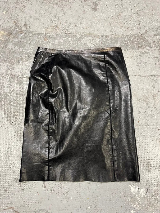 2000s Roberto Cavalli Black Leather Premium Skirt LZggSQR 1