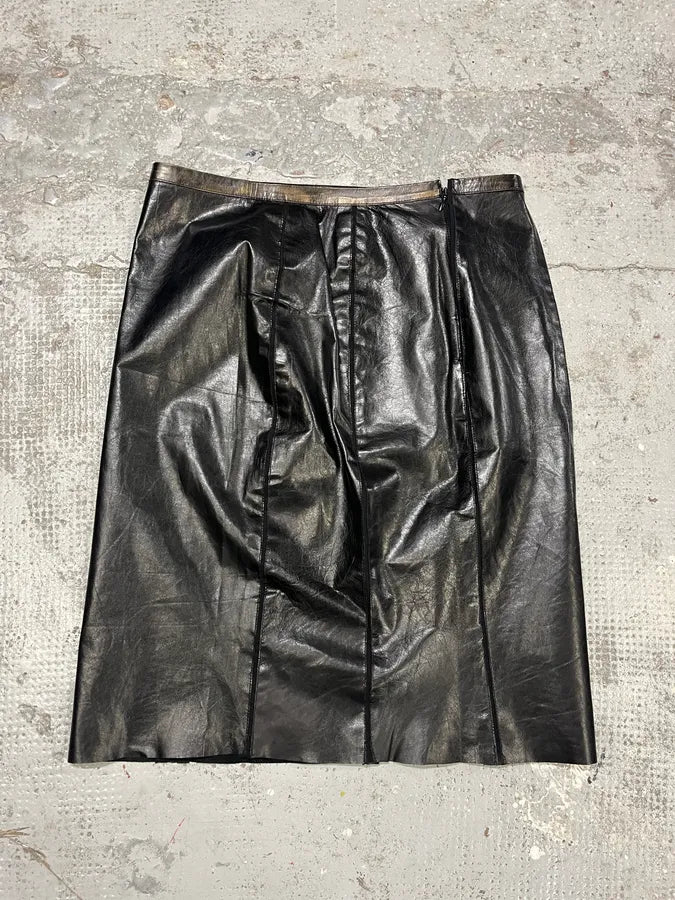 2000s Roberto Cavalli Black Leather Premium Skirt LZggSQR 5