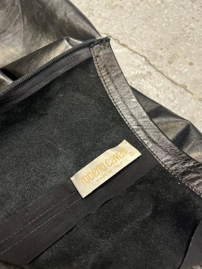 2000s Roberto Cavalli Black Leather Premium Skirt LZggSQR 7