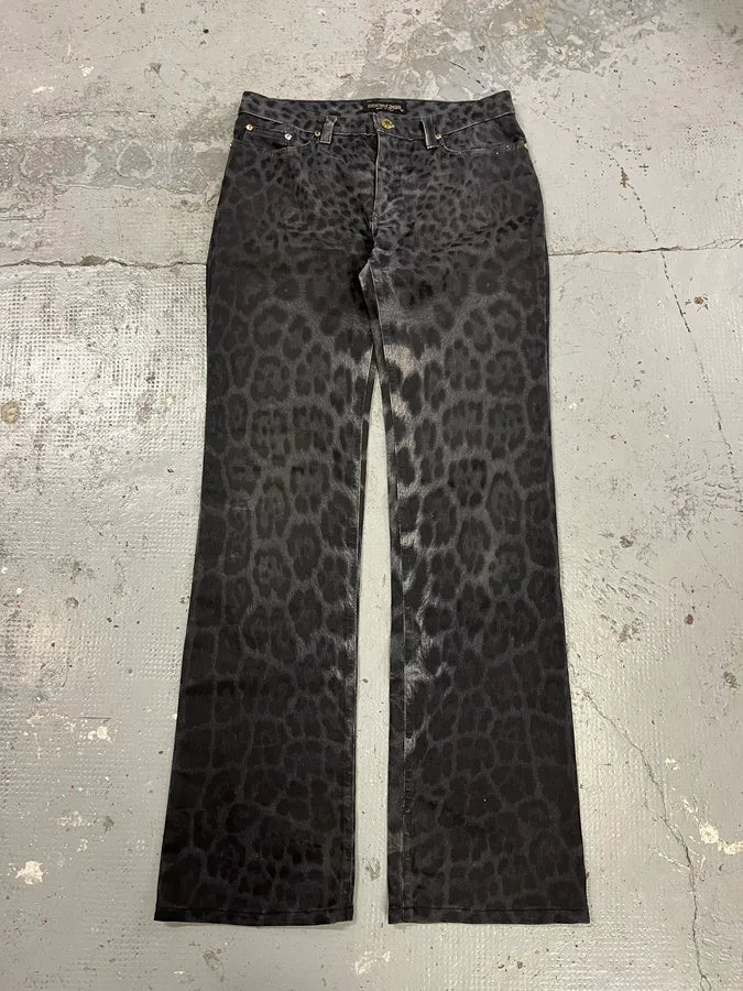 2000s Roberto Cavalli Black Leopard Print Pants nDuBjDC 0
