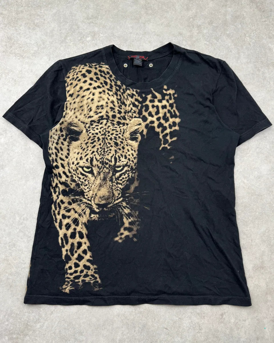 2000s Roberto Cavalli Black Leopard Print T-Shirt xZvIrGC 0