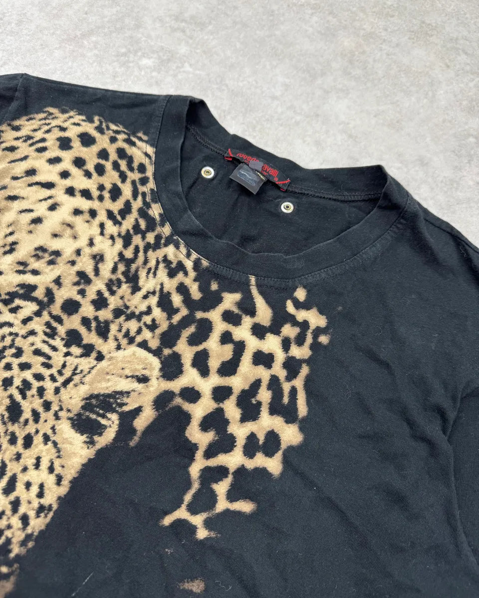 2000s Roberto Cavalli Black Leopard Print T-Shirt xZvIrGC 4