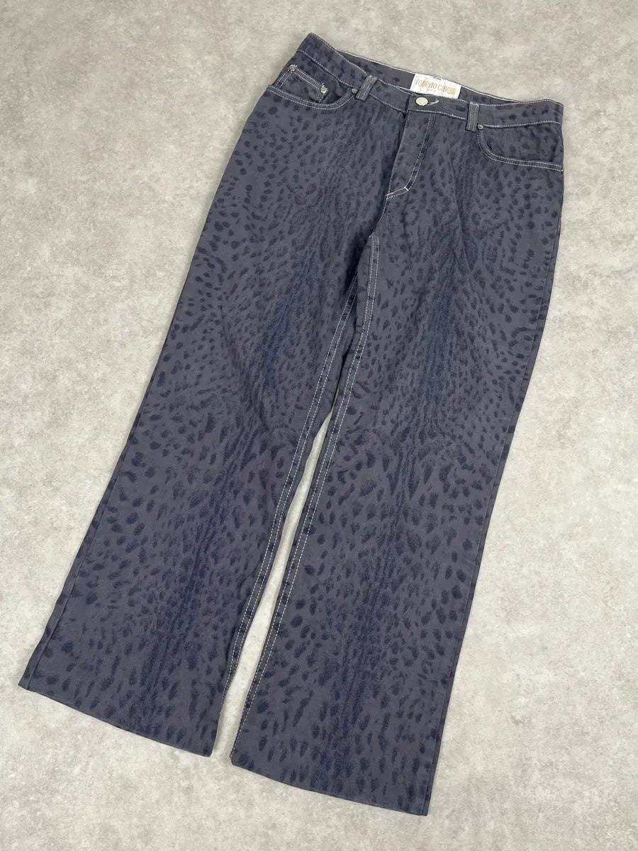 2000s Roberto Cavalli Navy Leopard Wide Pants bvlSpZN 4