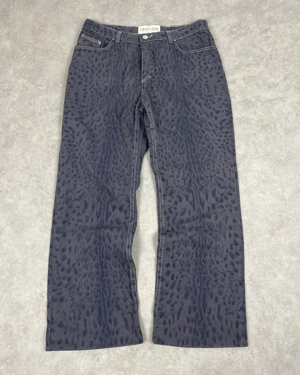 2000s Roberto Cavalli Navy Leopard Wide Pants bvlSpZN 0