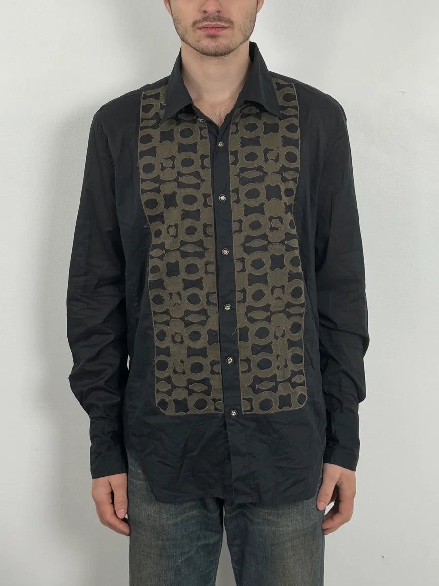 2000s Roberto Cavalli Black Mafia Khaki Shirt qmyGMoN 1