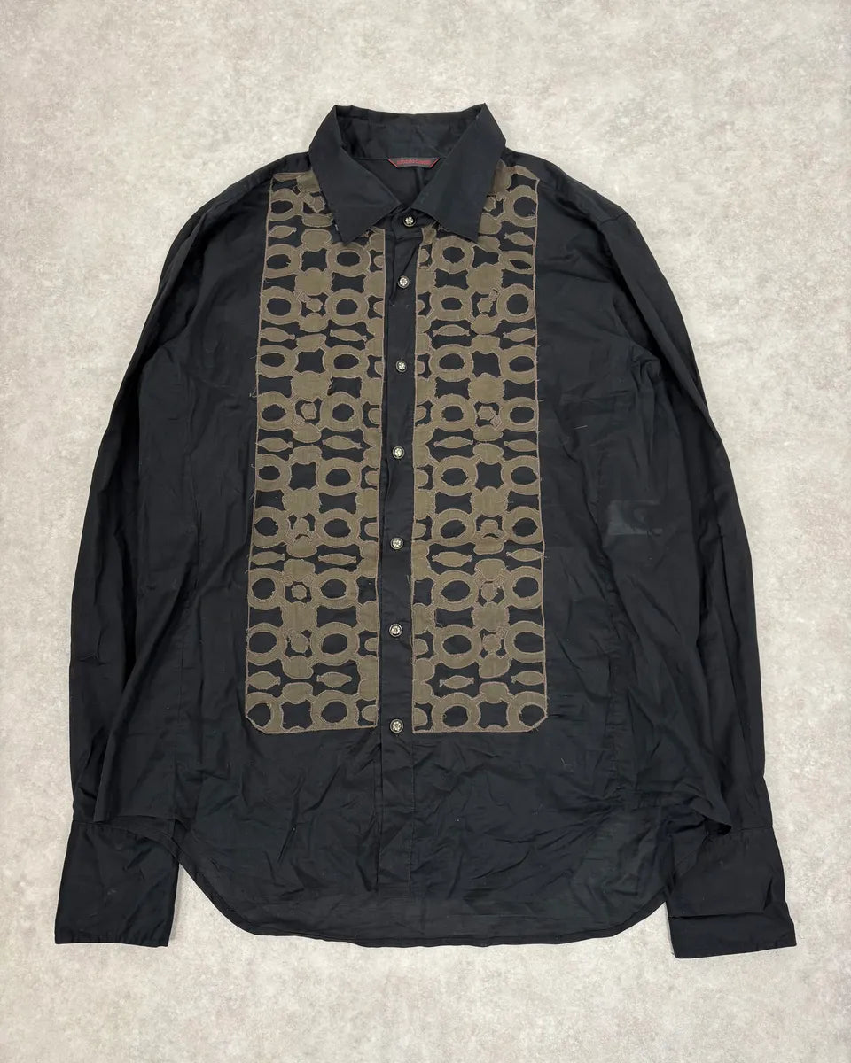 2000s Roberto Cavalli Black Mafia Khaki Shirt qmyGMoN 0