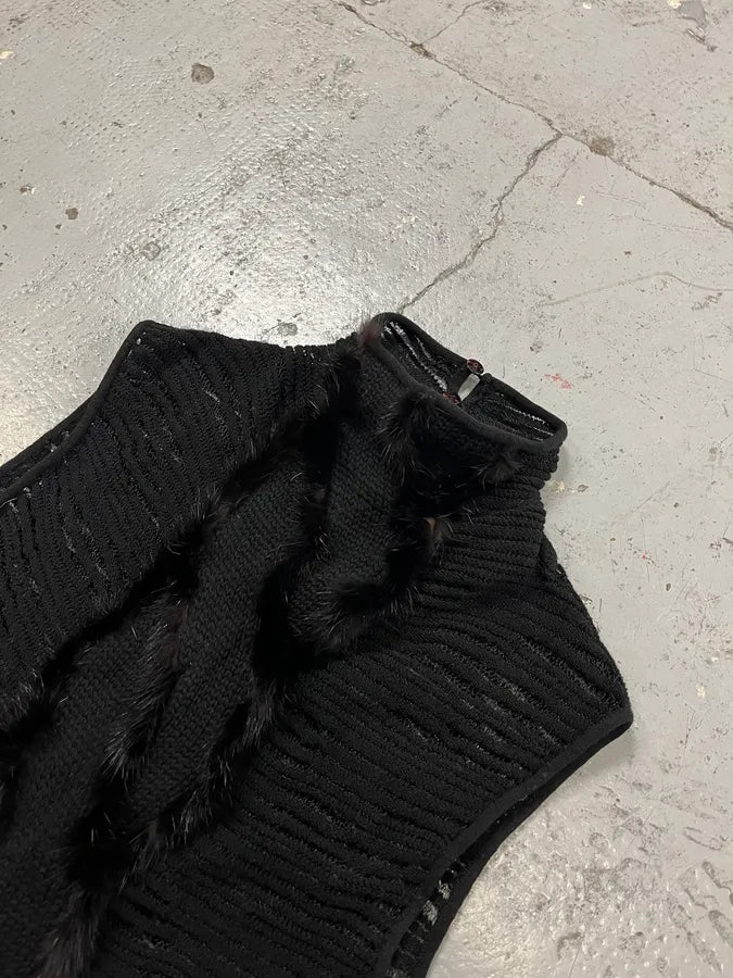 2000s Roberto Cavalli Black Mesh Pleats Fur Tank Top ISRdsxw 4
