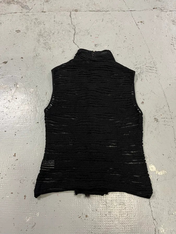 2000s Roberto Cavalli Black Mesh Pleats Fur Tank Top ISRdsxw 5