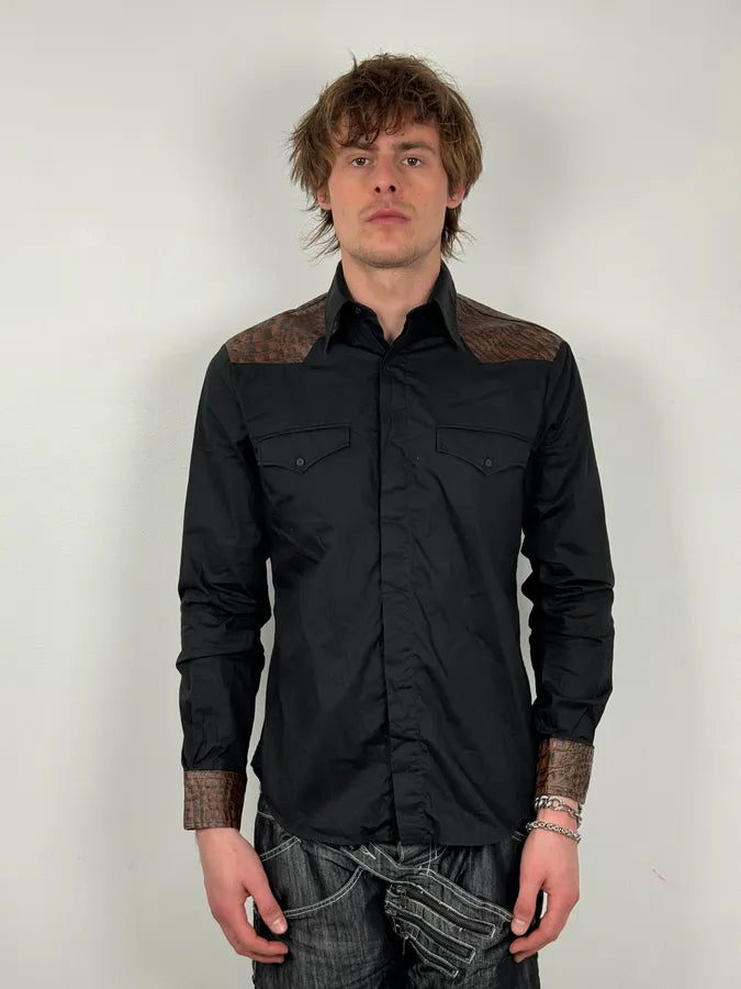 AW2005 Cavalli Black Crocodile Effect Avant-Garde Shirt  alweiSX 1