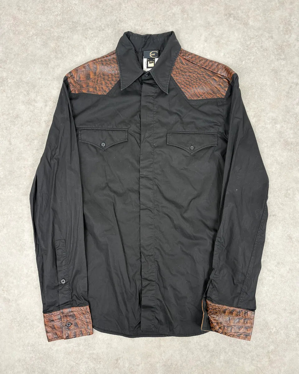 AW2005 Cavalli Black Crocodile Effect Avant-Garde Shirt  alweiSX 0