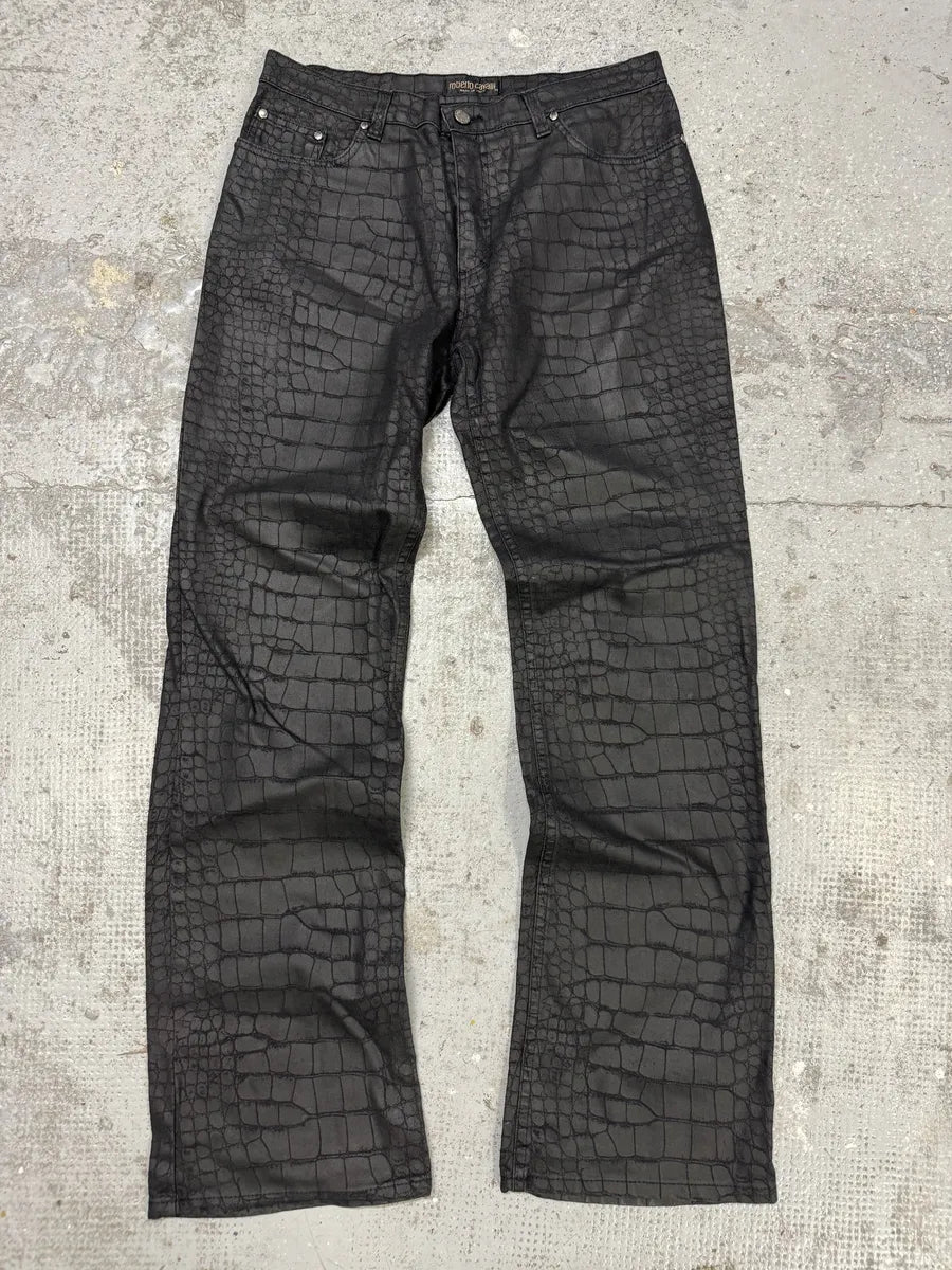 2000s Roberto Cavalli Black Obscure Crocodile Effect Pants qQBvDfA 0