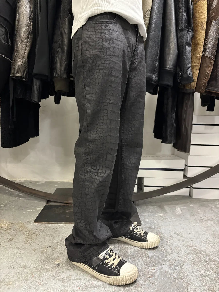 2000s Roberto Cavalli Black Obscure Crocodile Effect Pants qQBvDfA 2