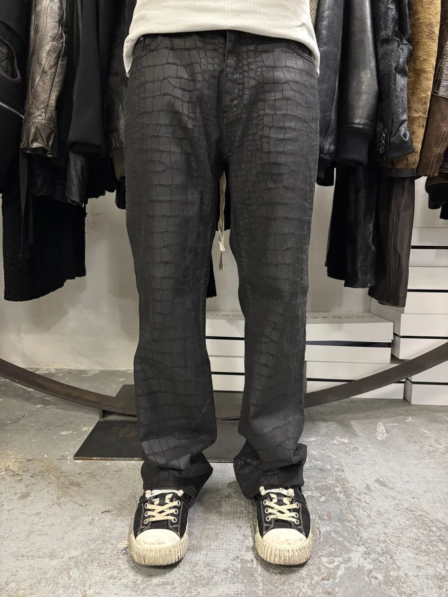 2000s Roberto Cavalli Black Obscure Crocodile Effect Pants qQBvDfA 3