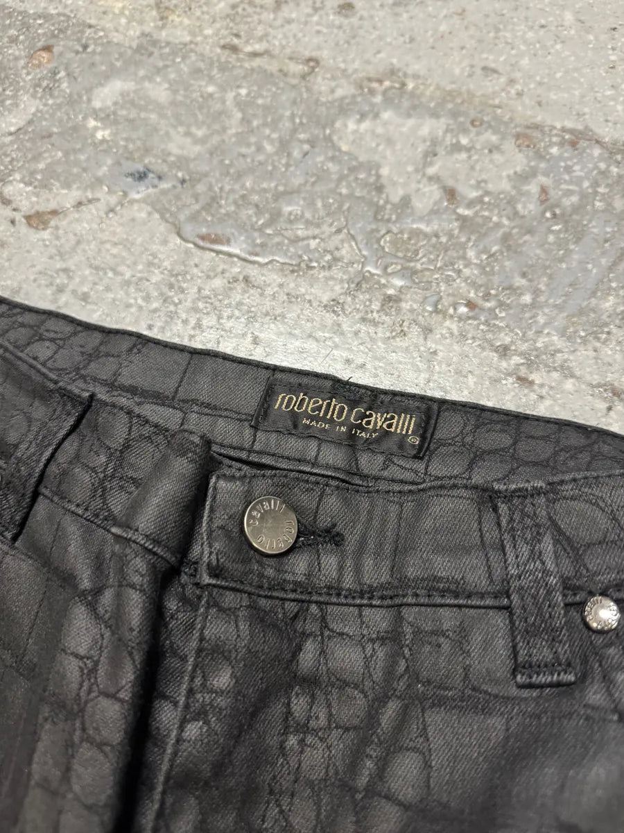 2000s Roberto Cavalli Black Obscure Crocodile Effect Pants qQBvDfA 6