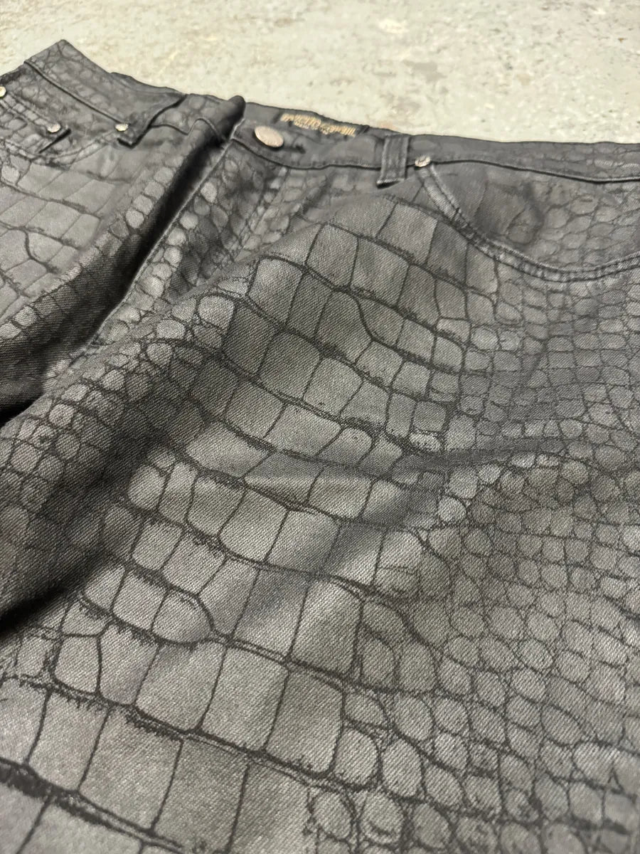 2000s Roberto Cavalli Black Obscure Crocodile Effect Pants qQBvDfA 8