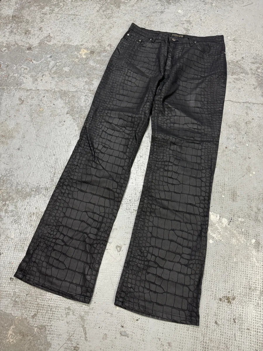 2000s Roberto Cavalli Black Obscure Crocodile Effect Pants qQBvDfA 9