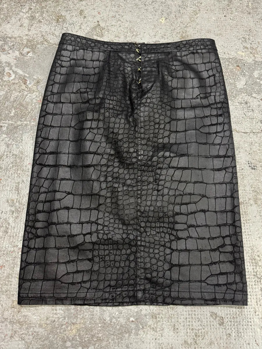 2000s Roberto Cavalli Black Obscure Crocodile Effect Skirt (L) IvfFanL 0
