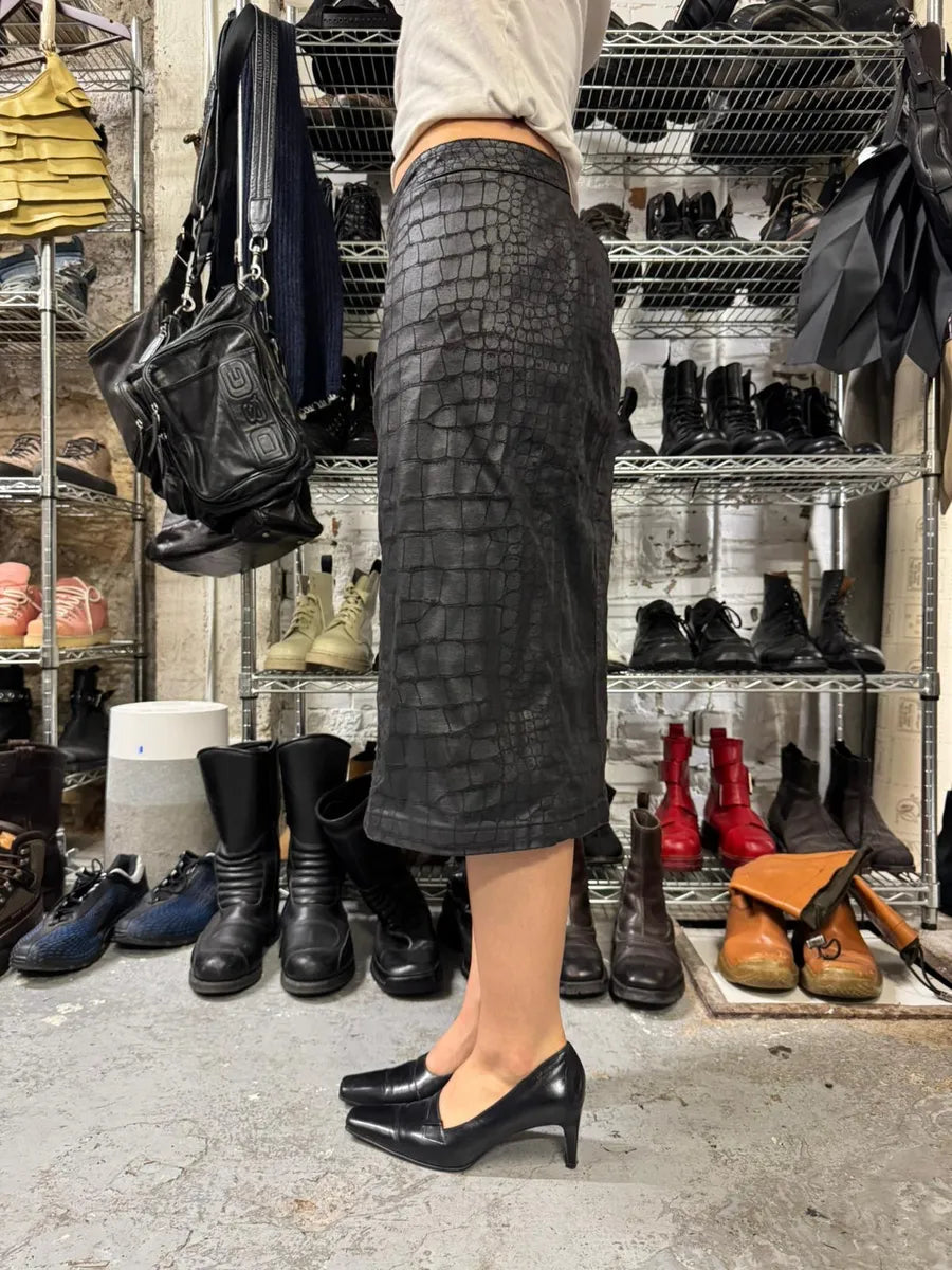 2000s Roberto Cavalli Black Obscure Crocodile Effect Skirt (L) IvfFanL 3