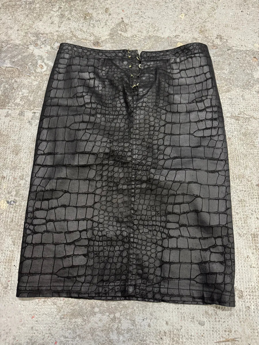 2000s Roberto Cavalli Black Obscure Crocodile Effect Skirt (L) IvfFanL 4