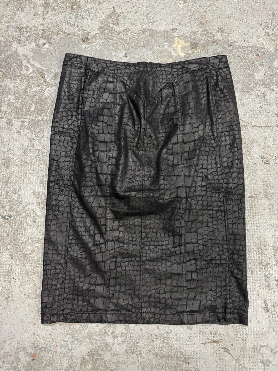 2000s Roberto Cavalli Black Obscure Crocodile Effect Skirt (L) IvfFanL 6