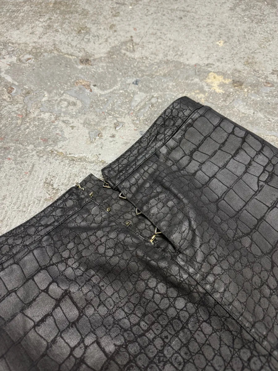 2000s Roberto Cavalli Black Obscure Crocodile Effect Skirt (L) IvfFanL 8