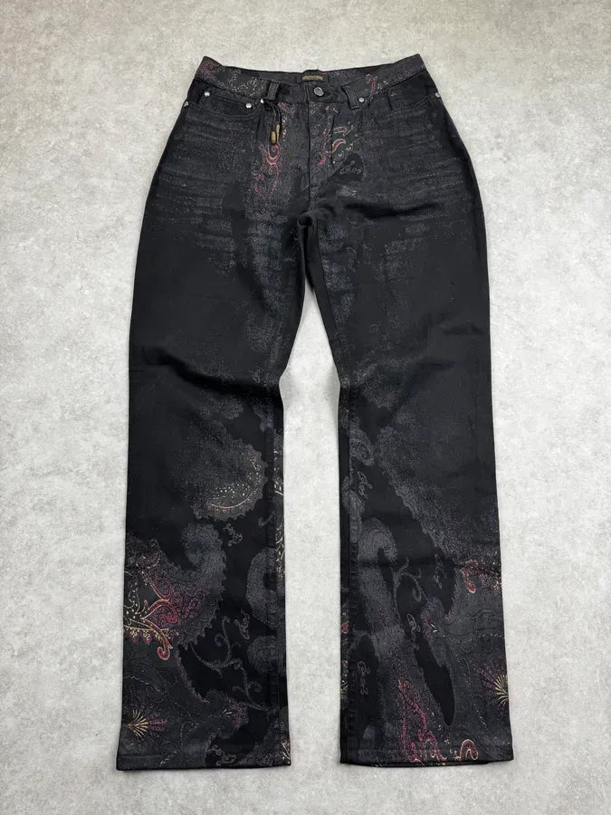 2000s Roberto Cavalli Black Paisley Jeans qzVxJwk 0
