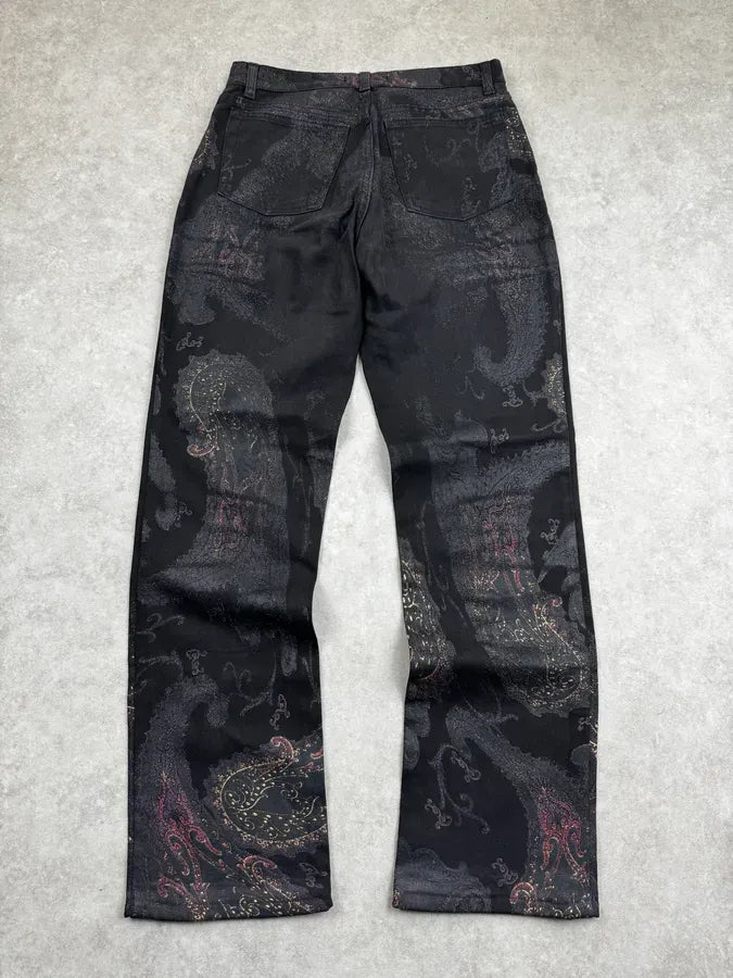 2000s Roberto Cavalli Black Paisley Jeans qzVxJwk 1