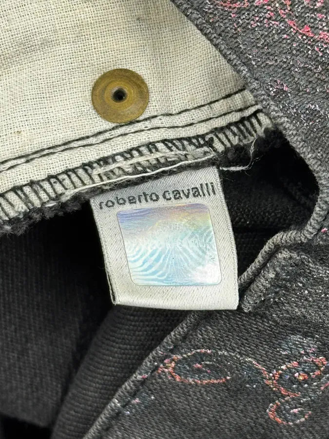 2000s Roberto Cavalli Black Paisley Jeans qzVxJwk 12