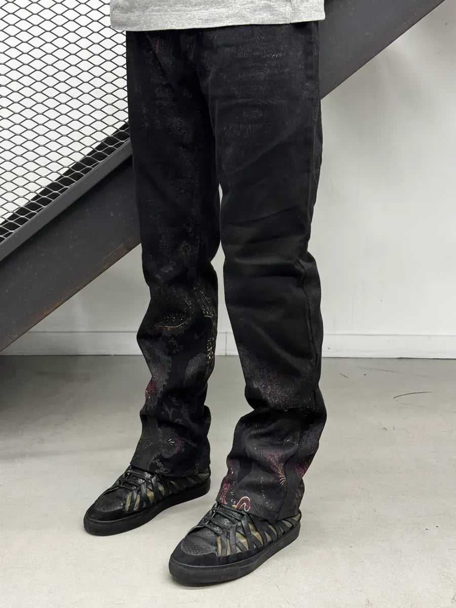 2000s Roberto Cavalli Black Paisley Jeans qzVxJwk 3