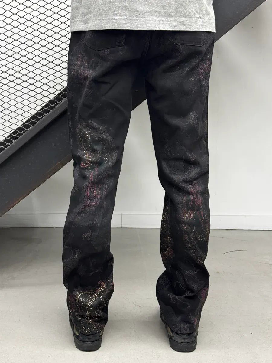 2000s Roberto Cavalli Black Paisley Jeans qzVxJwk 4