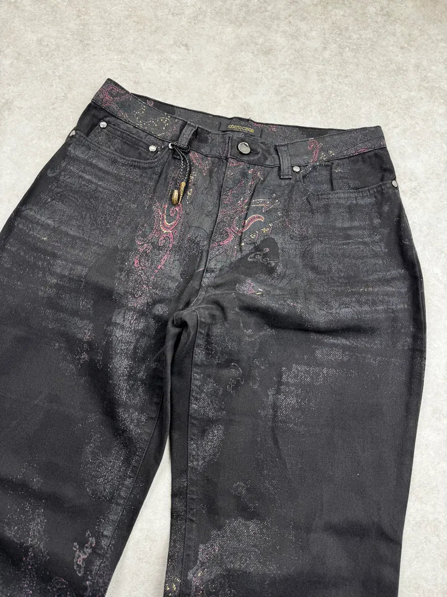 2000s Roberto Cavalli Black Paisley Jeans qzVxJwk 5
