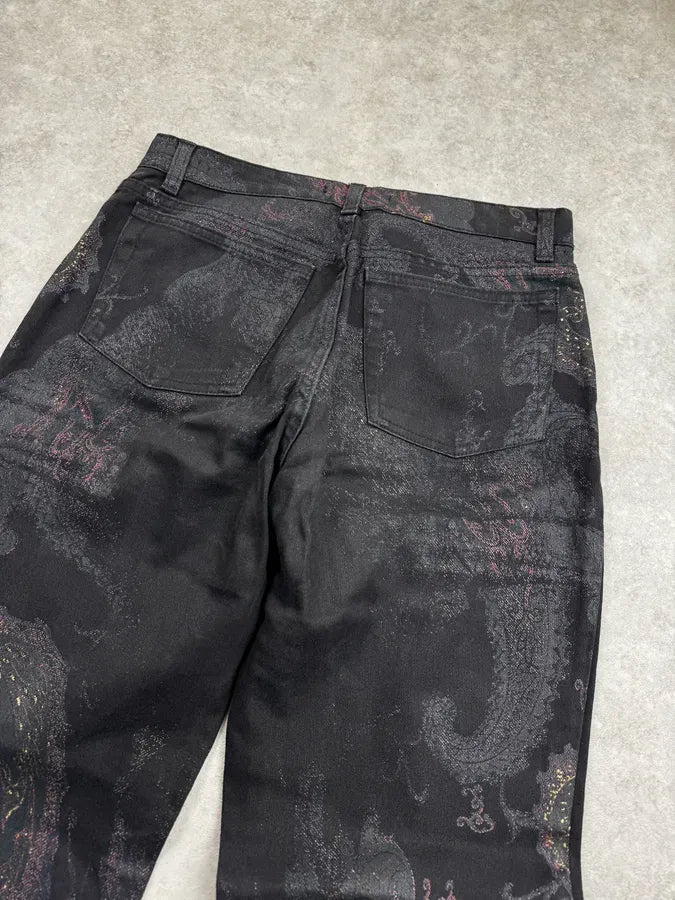 2000s Roberto Cavalli Black Paisley Jeans qzVxJwk 6