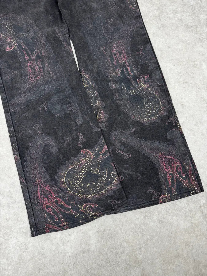 2000s Roberto Cavalli Black & Gold Paisley Pattern Jeans OpUikwz 7