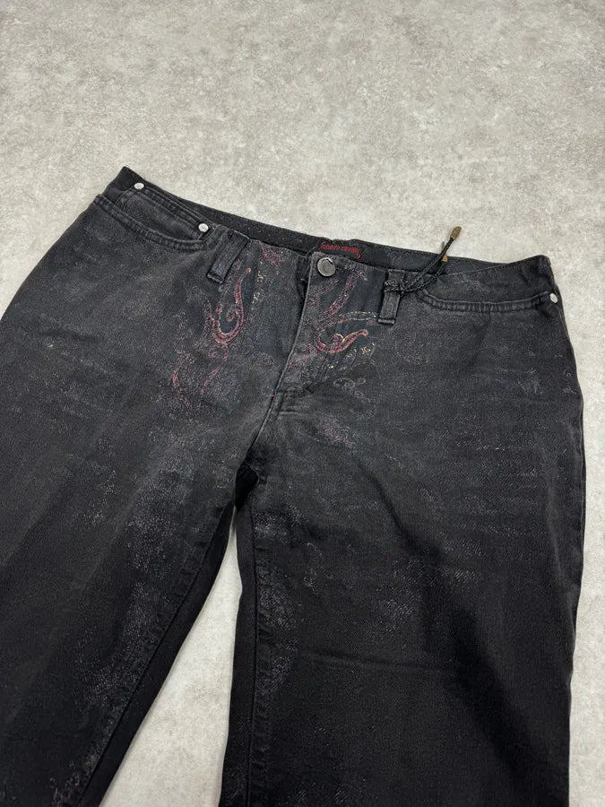 2000s Roberto Cavalli Black & Gold Paisley Pattern Jeans OpUikwz 5