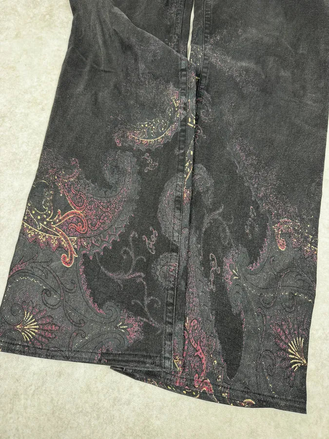 2000s Roberto Cavalli Black & Gold Paisley Pattern Jeans OpUikwz 9