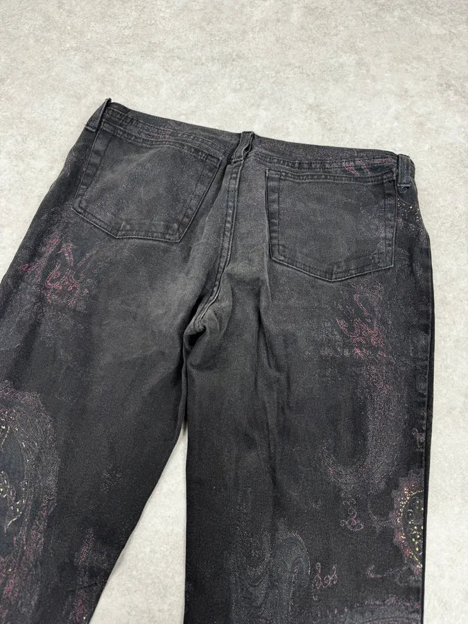 2000s Roberto Cavalli Black & Gold Paisley Pattern Jeans OpUikwz 6