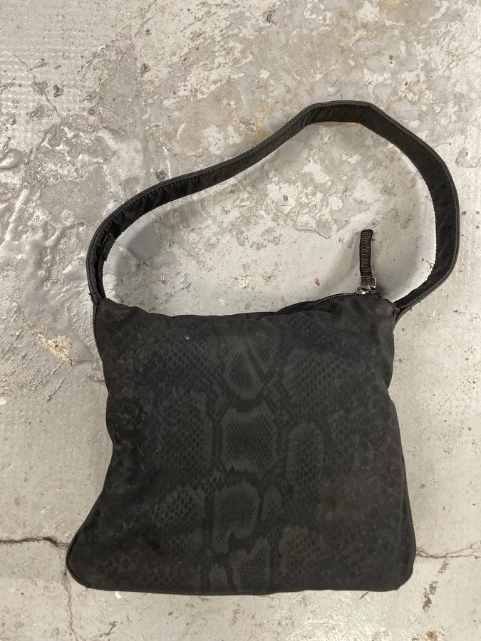 2000s Roberto Cavalli Black Python Print Handle Bag (OS) 1