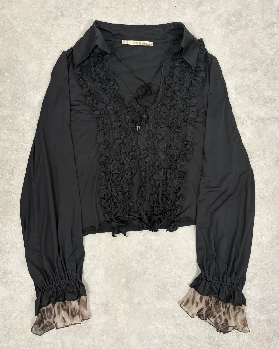 2000s Roberto Cavalli Black Ruched Cuff Wrapped Blouse ADypjAW 0