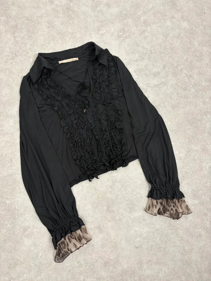 2000s Roberto Cavalli Black Ruched Cuff Wrapped Blouse ADypjAW 3