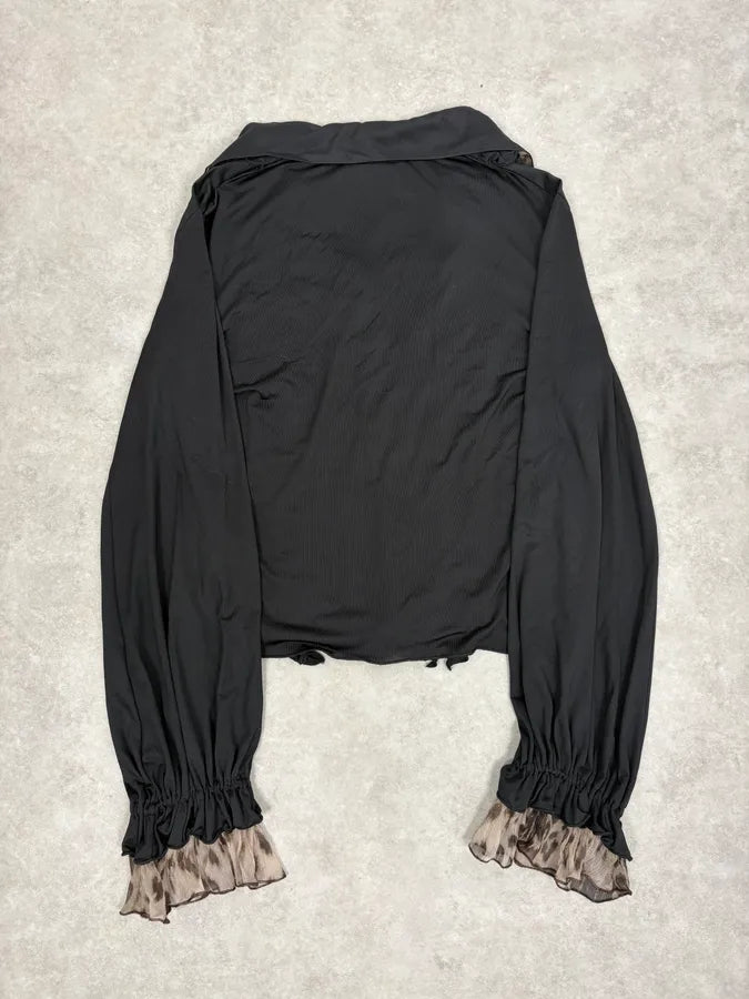 2000s Roberto Cavalli Black Ruched Cuff Wrapped Blouse ADypjAW 5