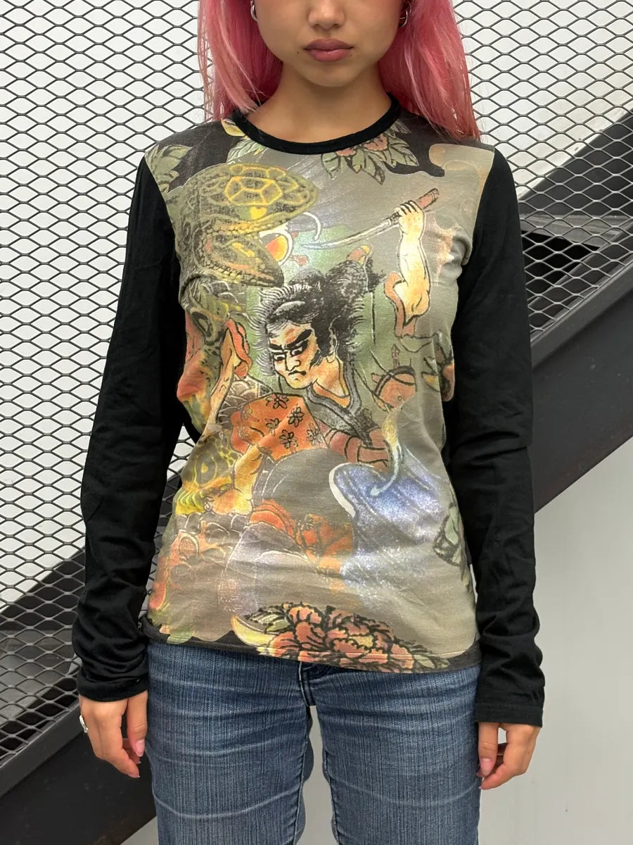 2000s Roberto Cavalli Black Samurai Longsleeve T-Shirt  FAFPdtX 1