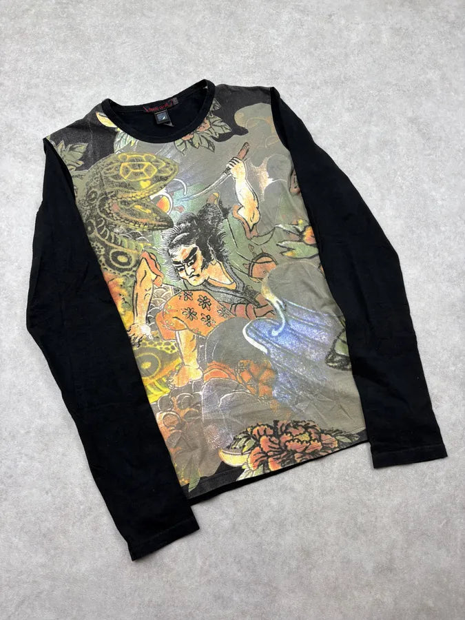2000s Roberto Cavalli Black Samurai Longsleeve T-Shirt  FAFPdtX 3