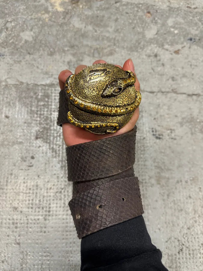 2000s Roberto Cavalli Black Snake Buckle Leather Belt (OS) frwaNdy 0