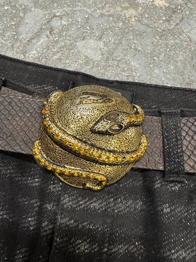 2000s Roberto Cavalli Black Snake Buckle Leather Belt (OS) frwaNdy 1