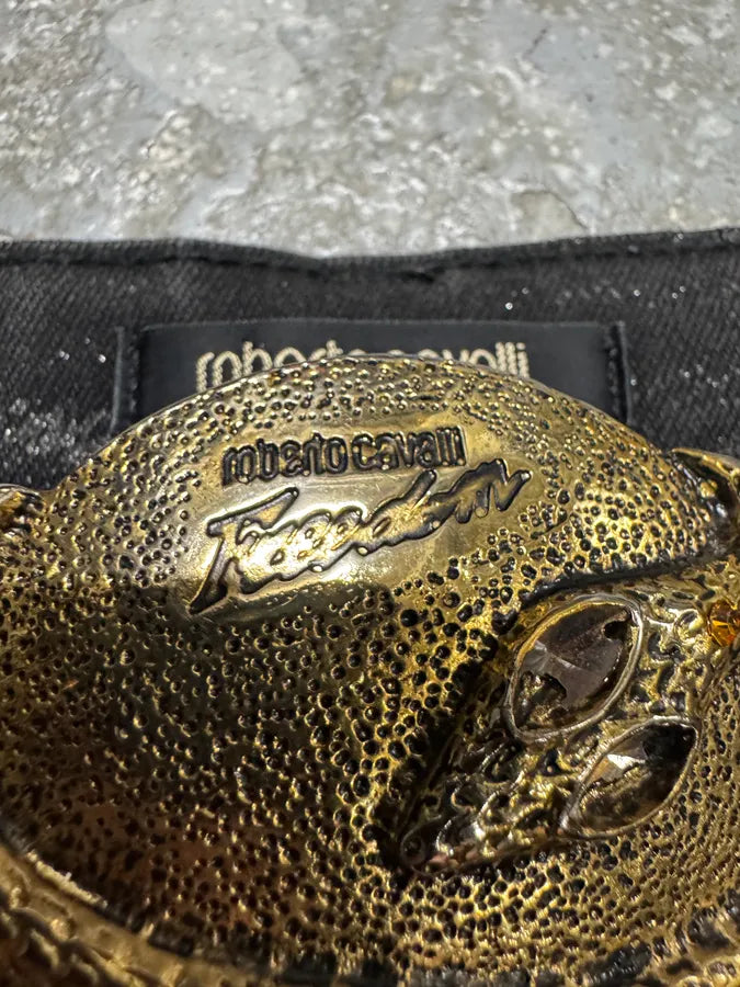 2000s Roberto Cavalli Black Snake Buckle Leather Belt (OS) frwaNdy 2